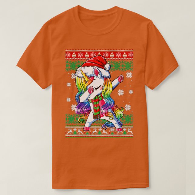 Dabbing Unicorn Ugly Sweater Christmas Santa Hat X (Design Front)