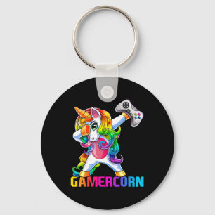 Dabbing Unicorn Video Game Controller Gamer Girl Key Ring