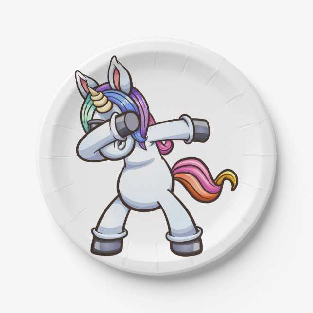dabbing unicorn wearing sunglasses paper plate (Front)