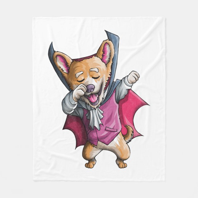 Dabbing Vampire Corgi Cute Halloween Corgi Funny Fleece Blanket (Front)
