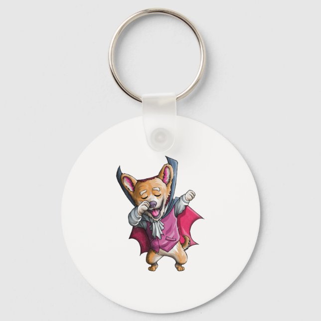 Dabbing Vampire Corgi Cute Halloween Corgi Funny Key Ring (Front)