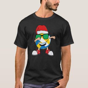Dabbing Volleyball Ball Santa Hat Sunglasses Chri T-Shirt