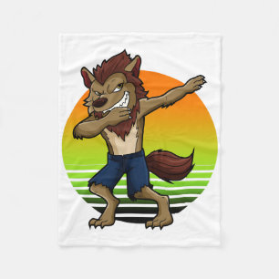 Dabbing Werewolf Retro Sunset Halloween Boys Kids Fleece Blanket