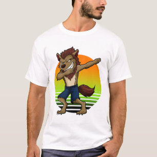 Dabbing Werewolf Retro Sunset Halloween Boys Kids  T-Shirt