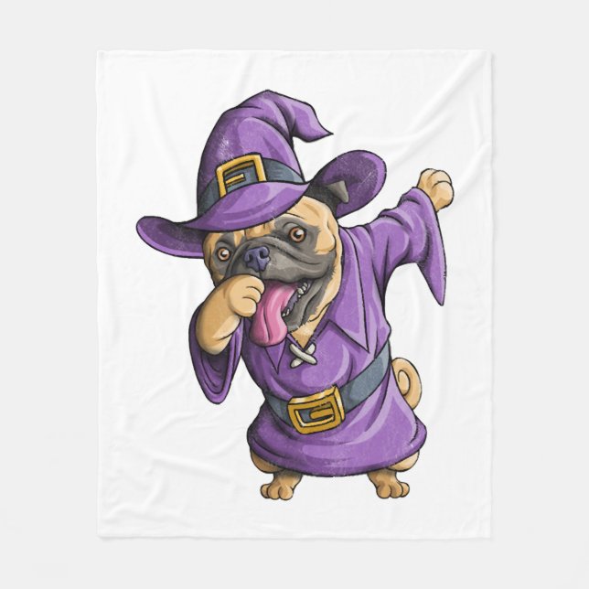Dabbing Witch Pug Cute Halloween Pugs Funny Dab Fleece Blanket (Front)