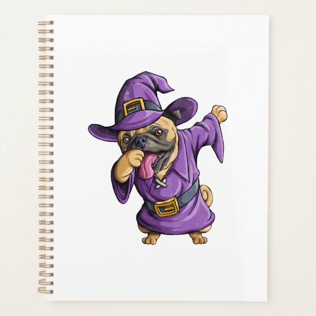 Dabbing Witch Pug Cute Halloween Pugs Funny Dab Planner (Front)