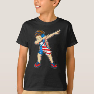 Dabbing Wrestling Boy Wrestler US Flag T-Shirt