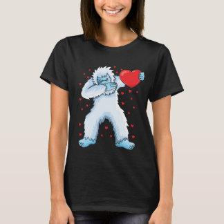 Dabbing Yeti Holding Red Heart Valentine Bigfoot T-Shirt