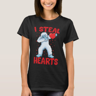 Dabbing Yeti I Steal Hearts Valentine Bigfoot T-Shirt