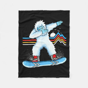 Dabbing yeti snowboarding vintage mountain fleece blanket