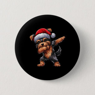 Dabbing Yorkshire Terrier Santa Hat Christmas Dab  6 Cm Round Badge