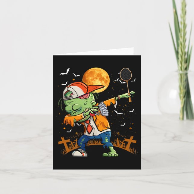 Dabbing Zombie Playing Badminton Halloween Badmint Card (Front)