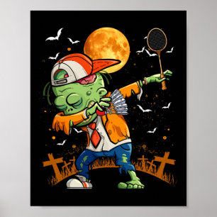 Dabbing Zombie Playing Badminton Halloween Badmint Poster