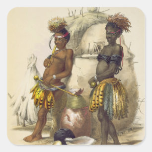 Dabiyaki and Upapazi, Zulu Boys in Dancing Dress, Square Sticker