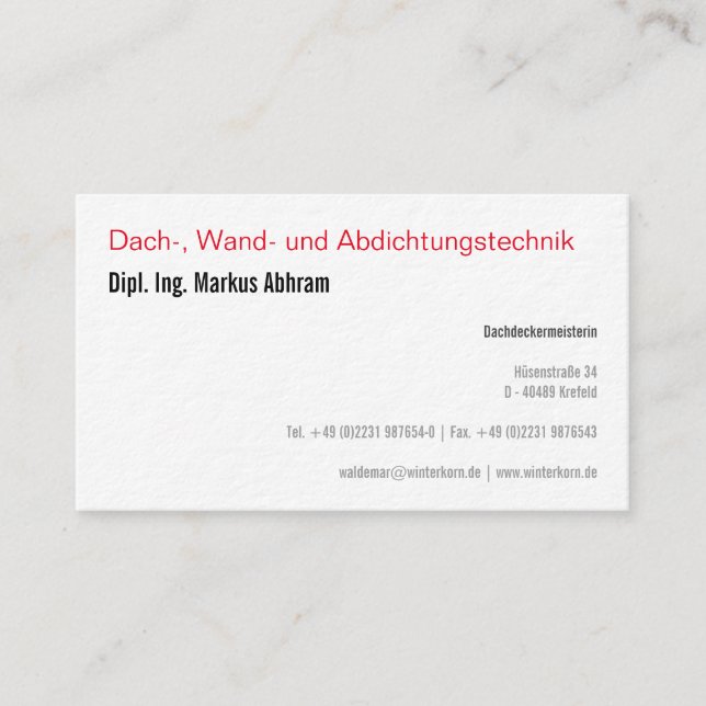 Dachdecker Visitenkarte Business Card (Front)