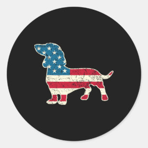 Dachshund 4th Of July American Flag Dog Lovers Men Classic Round Sticker