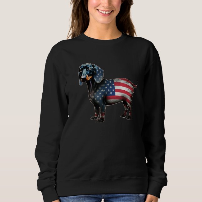 Dachshund 4th of July American Flag Dog  Men Women Sweatshirt (Front)