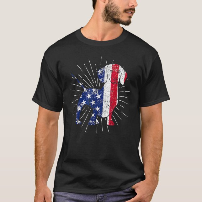 Dachshund 4th Of July American Flag Dog  USA Patri T-Shirt (Front)