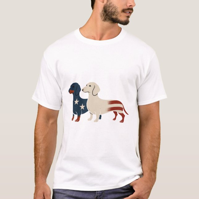 Dachshund 4th of July Dog Lover Men women USA Flag T-Shirt (Front)