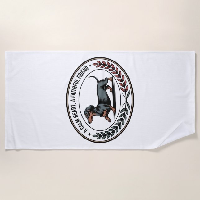 Dachshund A Calm Heart, A Faithful Friend Beach Towel (Front)