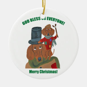 Dachshund "A Christmas Carol" Tiny Tim Ceramic Tree Decoration