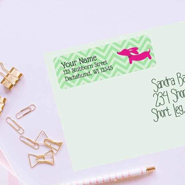 Dachshund Address Labels Preppy Pink and Green (preppy pink and green dachshund envelope return address labels)