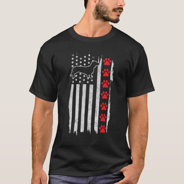 Dachshund American Flag 4th Of July Patriotic Wien T-Shirt (Front)