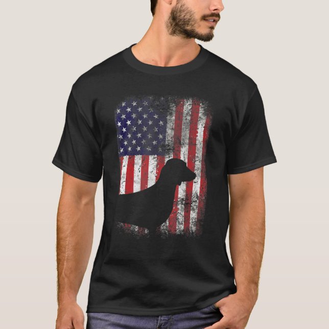 Dachshund American Flag Usa Patriotic Dog T-Shirt (Front)
