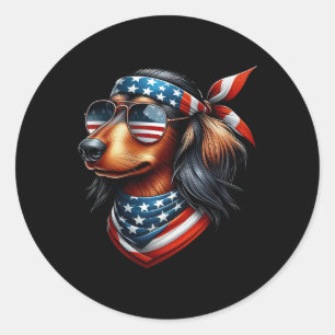 Dachshund American Usa Flag Sungles 4th Of July Da Classic Round Sticker
