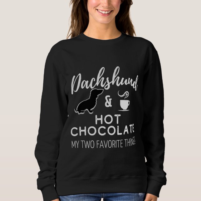 Dachshund Amp Hot Chocolate Print Black Sweatshirt (Front)