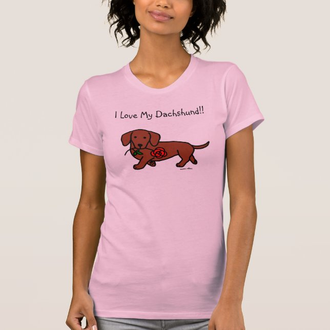 Dachshund and a flower cartoon T-Shirt (Front)