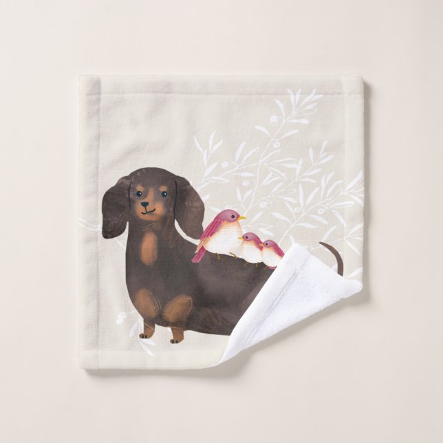 Dachshund and Birds Family Bath Towel Set (Wash Cloth)