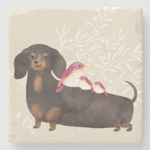 Dachshund and Birds Family Stone Coaster