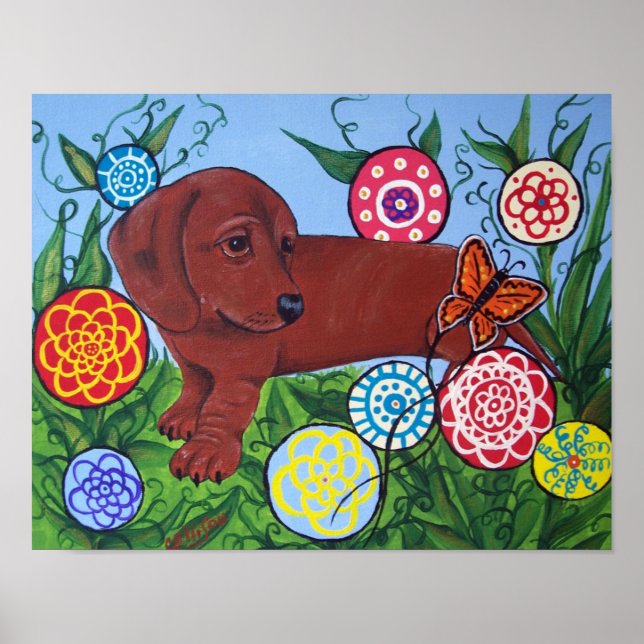Dachshund and Butterfly Art Print (Front)