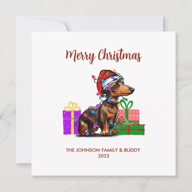 Dachshund and Christmas Lights Holiday Card (Front)