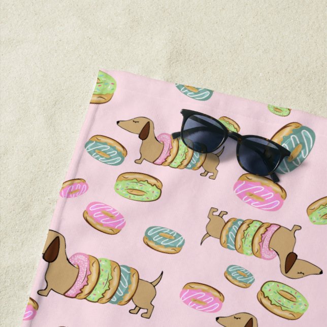 Dachshund and Doughnuts Beach Towel Pool Side (In Situ)