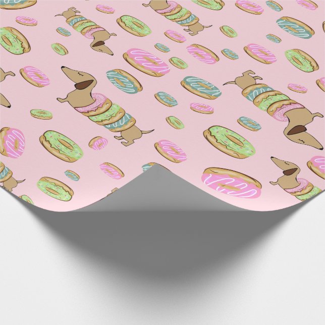 Dachshund and Doughnuts | Doxie Party Gift Wrap (Corner)
