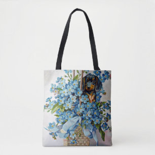 Dachshund and Forget-Me-Nots Tote Bag