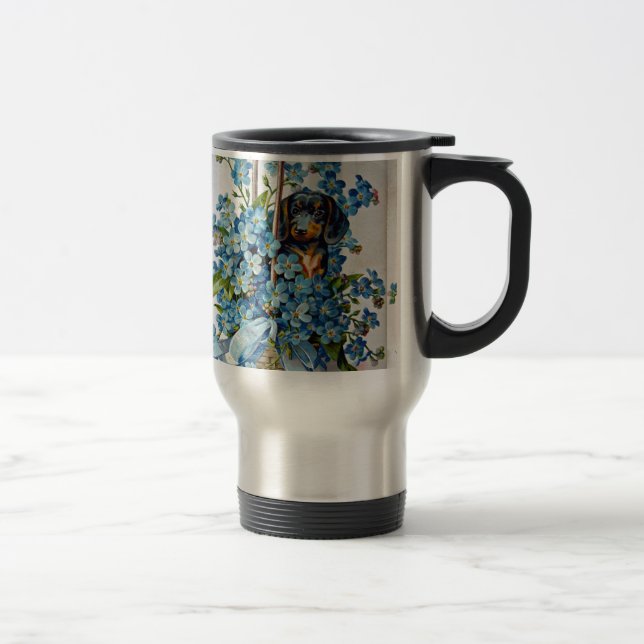 Dachshund and Forget-Me-Nots Travel Mug (Right)