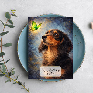 Dachshund and Green Butterfly Card