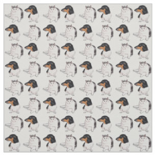 Dachshund and Japanese Bobtail Fabric Print