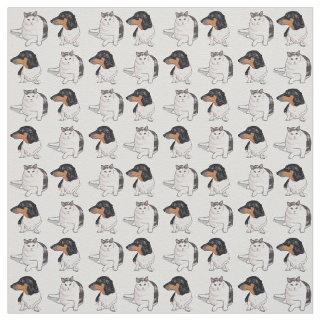 Dachshund and Japanese Bobtail Fabric Print (Swatch)