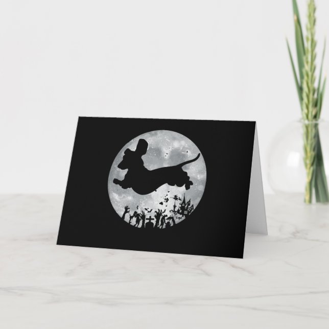 Dachshund And Moon Halloween Card (Front)