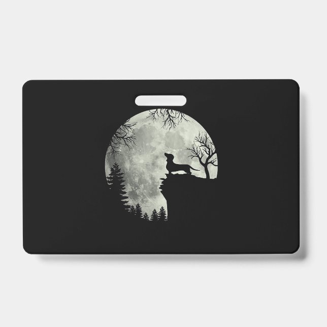 Dachshund And Moon Halloween ID Badge (Front)