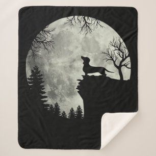 Dachshund And Moon Halloween Sherpa Blanket