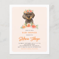 Dachshund and Peach Flowers Baby Shower Invitation