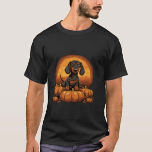 Dachshund and Pumpkins Sunset Wiener Dog Halloween T-Shirt