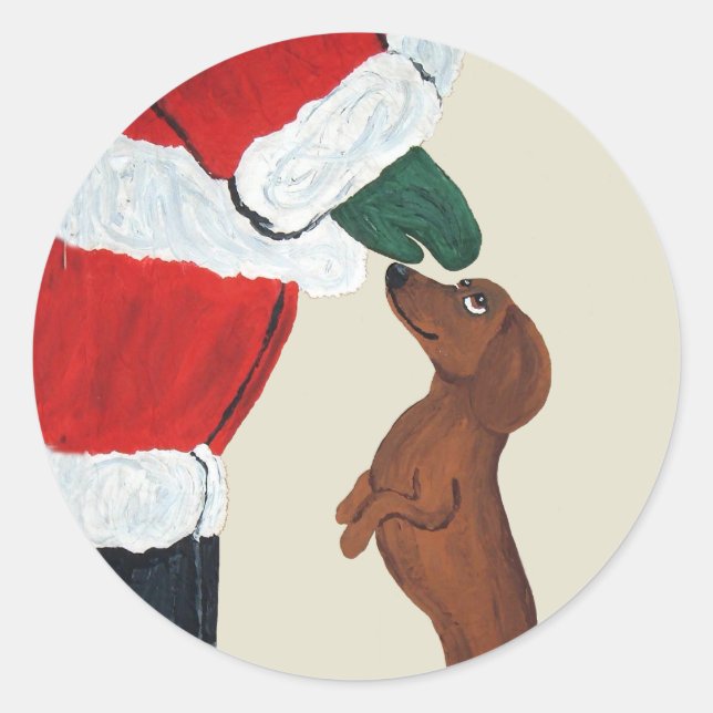 Dachshund And Santa Classic Round Sticker (Front)