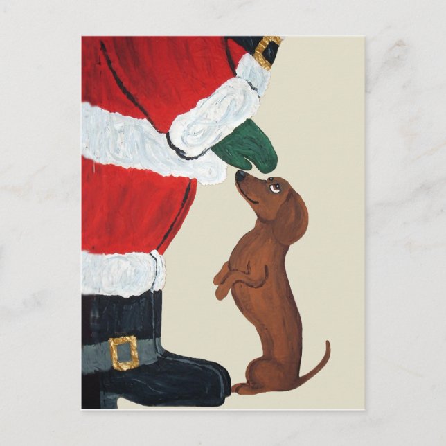Dachshund And Santa Holiday Postcard (Front)