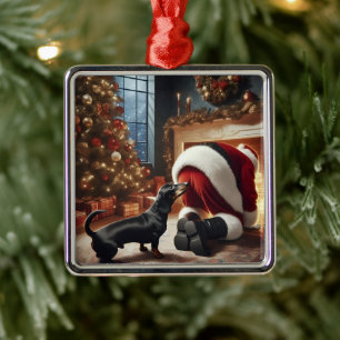 Dachshund and Santa  Metal Tree Decoration